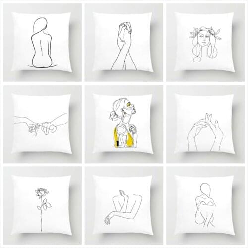 Abstract Women Cushion Cover Nordic Line Drawing Pillow Cover Yellow Girl Bedroom Chair Sofa Cushion Case Home Decor Pillowcase
