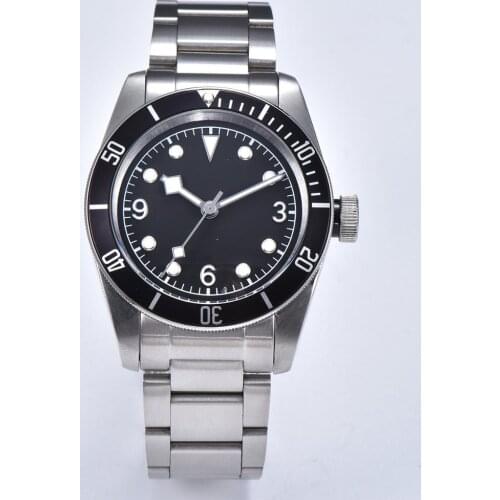Automatic Mens Watch 41mm Watch Mineral Glass Black Dial Luminous Pointer 316L Stainless Steel Case T-2109