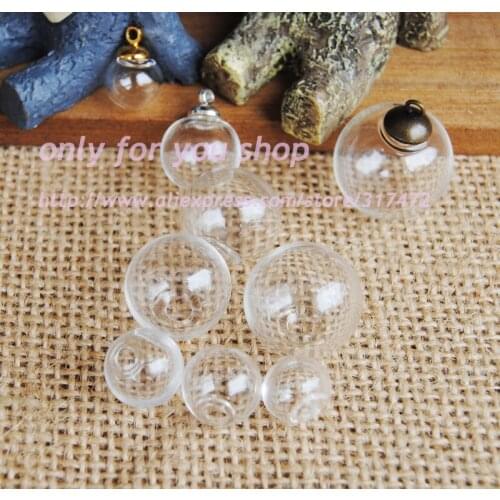 Freeship! 20sets 12/14/16/18/20/25mm Glass vial Bubble & 6mm cap DIY charm Glass Wish Jewelry Pendant (AAA glass)