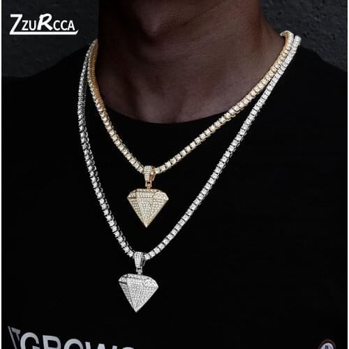 Iced Out Pendant Necklace With 4mm Zicron Tennis Chain Iced Out Bling Rhinestone Chain Necklace For Men colar masculino