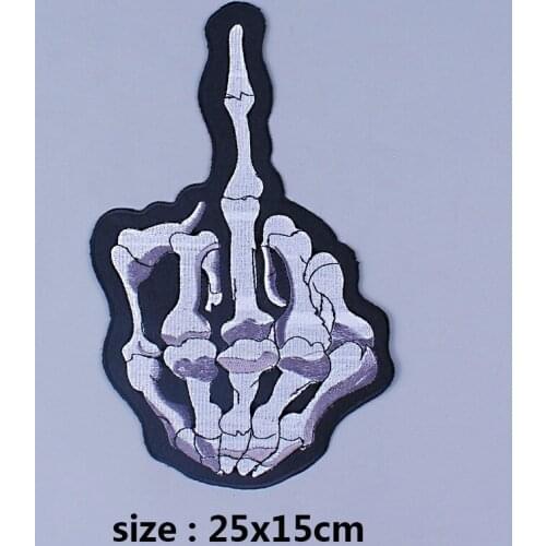 Pulaqi Large Punk Skull Finger Iron On Patches For Clothing Big Biker Embroidered Badges Fine Motorcycle Patch Coat Accessories
