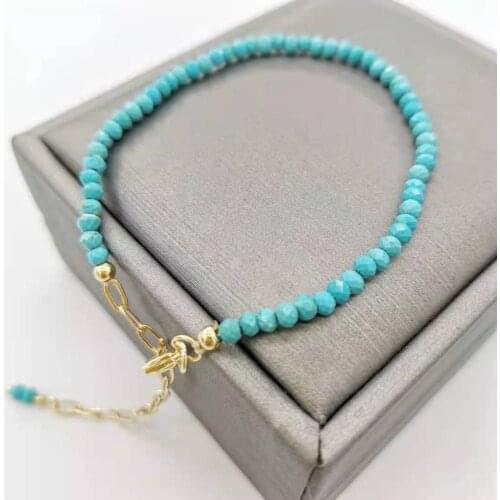 Faceted Turquoise Bracelet Dainty Adjustable 14K Gold Filled Chains Natural Stones Pulsera Mujer Unique Women Bohemian Bracelet