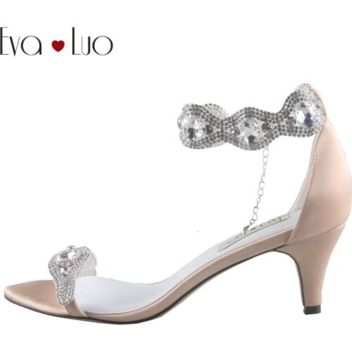 CHS680 Custom Handmade Champagne Low Heel Crystal Bridal Wedding Shoes Dress Sandals High Heels Women Shoes DHL Fast Shipping