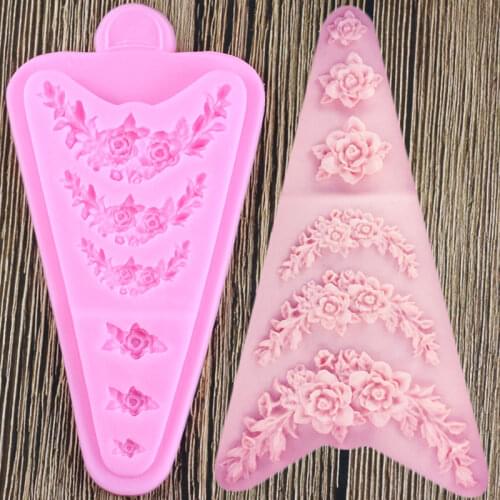 Flower Wreath Cake Border Silicone Molds Wedding Cupcake Topper Fondant Cake Decorating Tools Candy Chocolate Gumpaste Moulds
