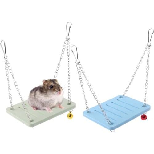 Wooden Parrot Hamster Swing Hanging Bell Cage Toy Chinchilla Mouse Perch Pet Accessories