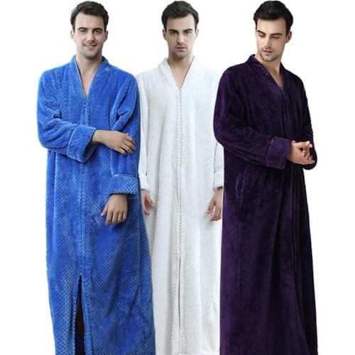 Men Plus Size Long Thermal Bathrobe Thick Flannel Warm Kimono Bath Robe Mens Winter Dressing Gown Women Male Long Sleeve Robes