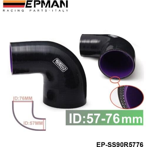 EPMAN - 2.25"-3" 57mm-76mm 4-Ply Silicone 90 Degree Elbow Reducer Hose BLACK For BMW e60 EP-SS90R5776