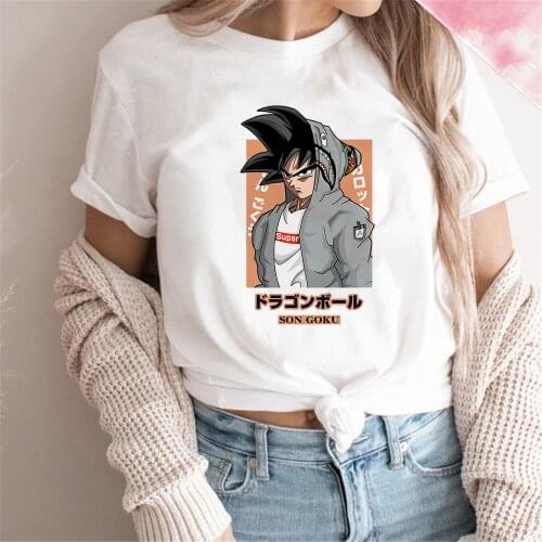 Cartoon Dragon Ball Japanese Anime Women Tshirt Kawaii Son Goku Print O-Neck Casual Short Sleeve Female Clothes Dropship Tee Top