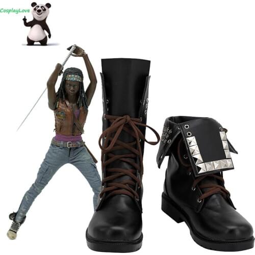 The Walking Dead: Michonne Black Long Boots Cosplay Shoes Leather Custom Made For Christmas Halloween Party