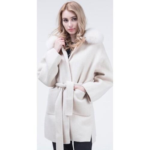 Cashmere coat mid-length pockets belt full sleeve autumn and winter office lady