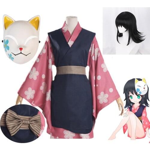 Kimono Kimetsu no Yaiba Makomo Anime Demon Slayer Cosplay Costume Kimono Uniform Accessories Full Set Women Mens Halloween Party