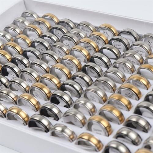 Wholesale Bulk 30pcs/lot Rotatable Spinner Smooth Stainless Steel Rings For Women Men Mix Color Party Gifts