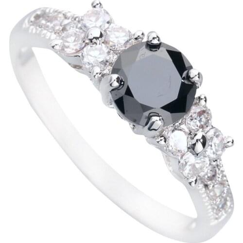 Nice Black Stone 6*6mm Semi-precious Stone Silver Cool For Women Ring Q1604