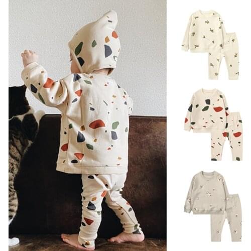 Autumn New Brand Kids Quality Clothes Sets Plant Pattern Kids Unsiex Boy Girl Long Sleeve Tshirt+Pants Sweatshirt Sets Outfits