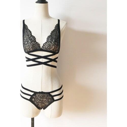 Ladies sexy lace underwear suspenders underwear corset lace bandage push up top bra + pants underwear set белье женское 50