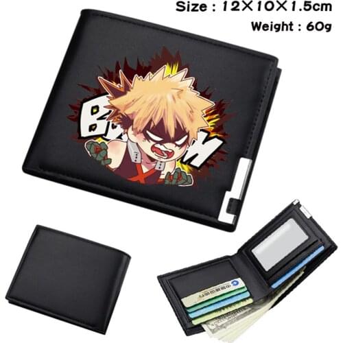 Anime My Hero Academia One For All Short Bifold PU Wallet Photo Passcard Card Holder Note Compartment Mens Womens Black Wallet