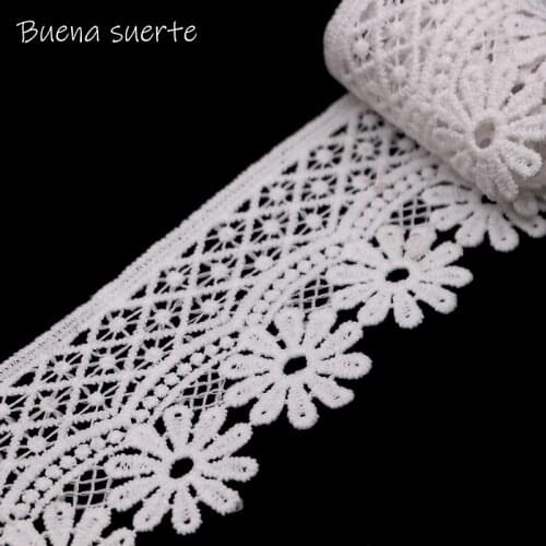 Buena Suerte Flowers Black White Embroidered Fabric Lace Trim Ribbon Handmade DIY Sewing Supplies Craft for Costume Decoration