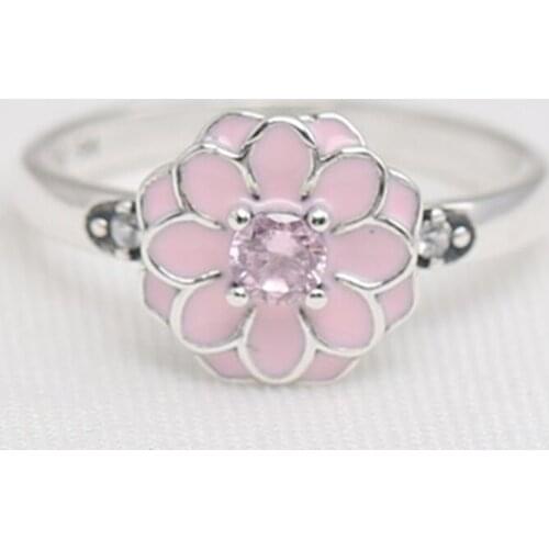 Best Selling New Arrival Pink Enamel 925 Sterling Silver Lotus Finger Ring Silver 925 jewelry Girl Birthday