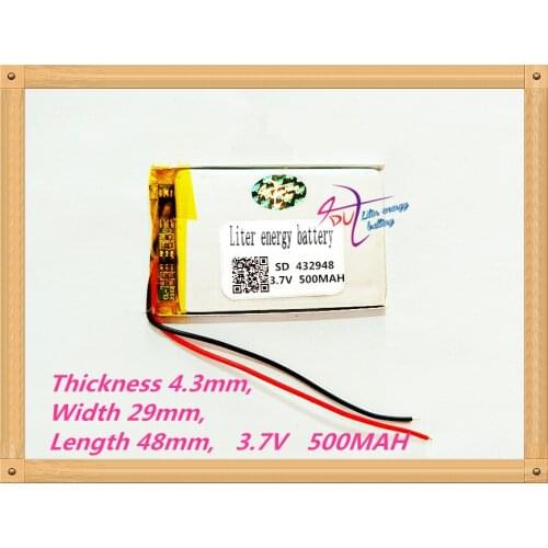 432948 3.7V 500MAH PLIB / polymer lithium ion / Li-ion battery for GPS,mp3,mp4,cell phone,speaker,DVR RECORDER