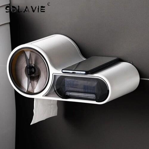 Multifunctional Toilet Paper Holder Wall Hanging Storage Box Free Punching Tissue Box Toilet Waterproof For Bathroom Accessories