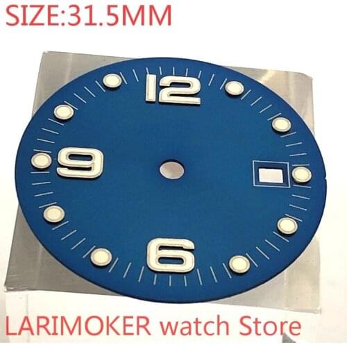 No logo sterile 31.5mm square dial date kit ETA 2824/2836 Miyota 8215/8205/821A movement mens watch night plate part blue