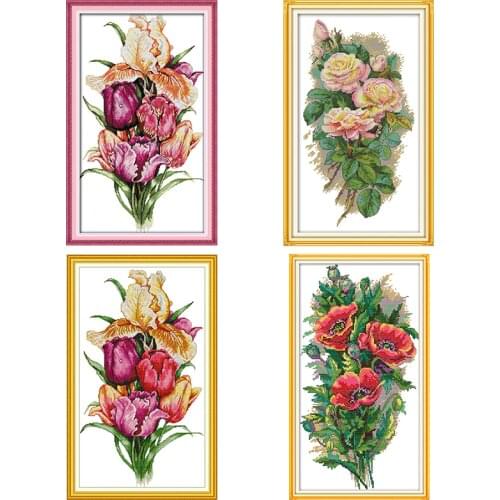 Rose Poppy Tulip Flower Cross Stitch Set DMC 14ct 11ct Cross Stitch Kit DIY Needlework Embroidery Kit Home decoration painting