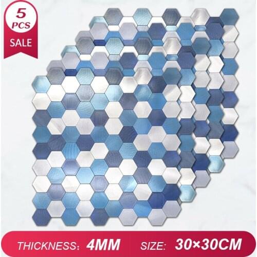 5PCS Metal Self-Adhesive Wallpaper Panels Stickers Home Decor For Kitchen Bedroom Bathroom TV Backdrop Waterproof Hexagon DIY