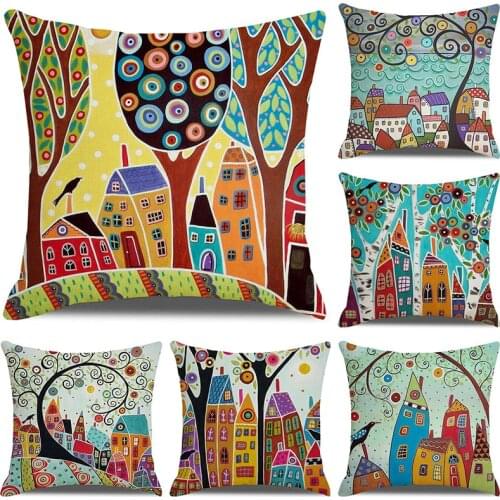 Bohemian style cartoon house painting pillowcase pillowcase cushion cover car sofa decorative back cushion cover