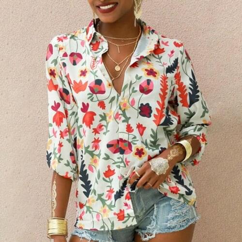 New Stylish Women Chiffon Shirt Floral Print Single-breasted Autumn Single-breasted Long Sleeve Blouse Streetwear Tops