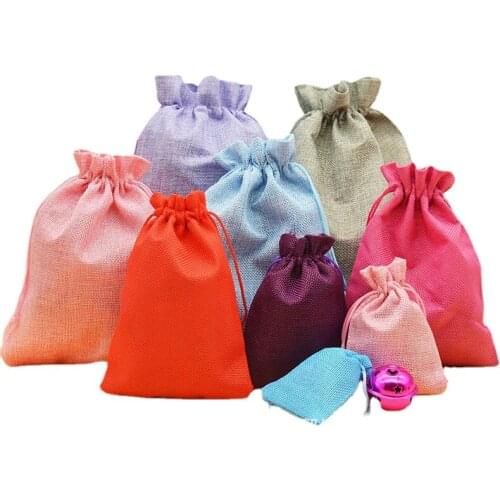 New 1PC Linen Jute Drawstring Pouch Cotton Multicolor Packages for Packaging Gift Wedding Party Christmas Candy Bags (7 Size)