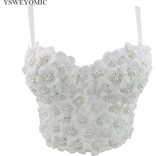 New Style 2020 Applique Floral Pearls Bustier Push Up Night Club Bralette Womens Bra Cropped Top Vest Corset Plus Size