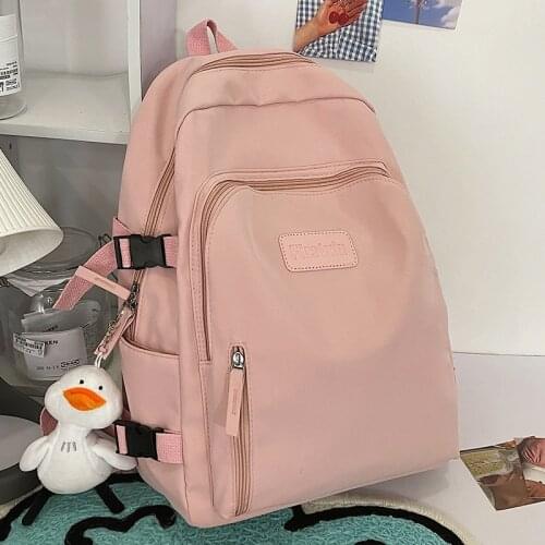 Solid Color Women Backpack Multi-Pocket Student Rucksack Daily Travel Double Shoulder Bag Schoolbag For Teenage Girl Boy Satchel