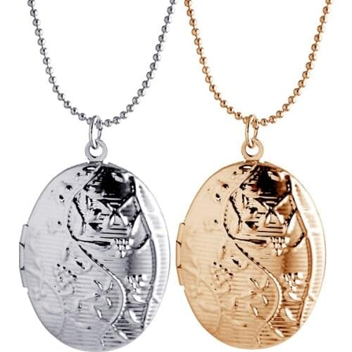 Oval Shaped Photo Frame Pendant Necklace Charm Flower Floating Locket Can Open Women Men Memorial Jewelry Gift