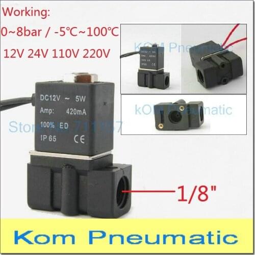 2 Way 1/8" Pneumatic 2P025-06 Electric Micro PVC Plastic Solenoid Valve 12V 24V 110V 220V Water Air Oil Drinking NBR VITON