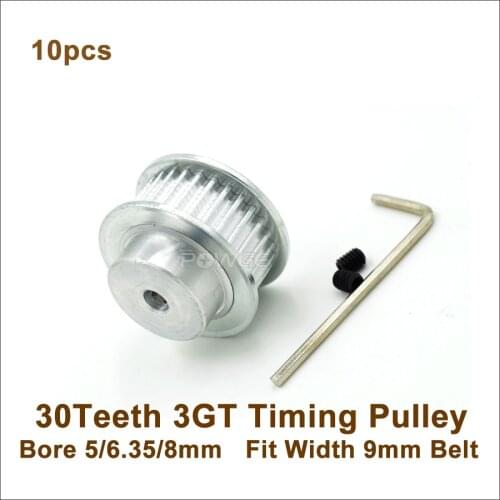 POWGE 30 Teeth 3GT Timing Pulley Bore 5/6.35/8mm Fit Width 9mm GT3 Timing Belt 30T 30Teeth GT3 Timing Pulley 3D Printer Parts