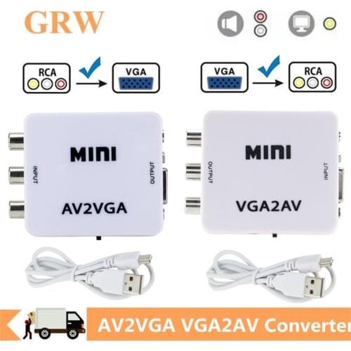Grwibeou Mini VGA TO AV Converter AV2VGA Convertor with 3.5mm Audio RCA To VGA Video Converter For PC to TV HD Computer to TV