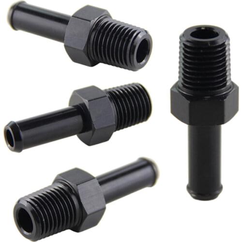 4PCS ALUMINUM 1/4" NPT MALE STRAIGHT TO 3/8" HOSE BARB NIPPLE AN6 FITTING 4 PIECES BLACK
