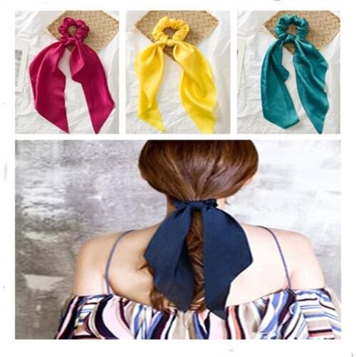 Multicolor Women Headwear Girls Hair Ties Accessories DIY Bow Streamers Elastic Hair Bands Long Head Scarf