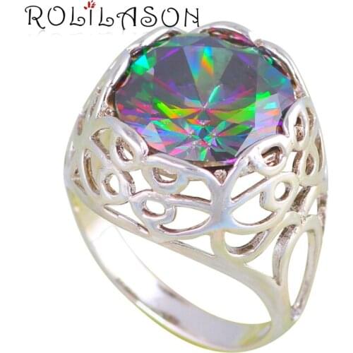 ROLILASON Amazing Mystic Zircon silver color Stamped Fashion Fascinating Fashion Jewelry for Women Rings USA size#6#7#8#9 JR2137