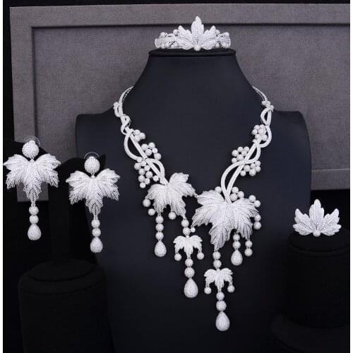 LARRAURI Luxury Gorgeous Leaves Choker Earrings Ring Bangle Jewelry Sets Dubai Wedding Jewelry Sets Findings Accessories