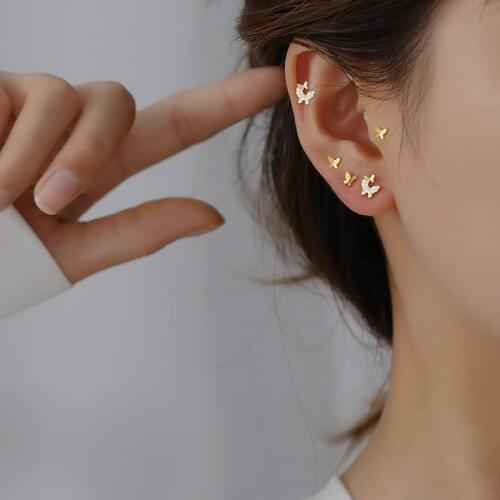 925 sterling silver earring gold Various butterfly earring cute small mini stud earring pretty female girl silver ear jewelry