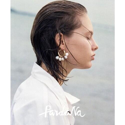 Brass With 18K Gold Natural Real Pearl Fan Drop Earrings Women Jewelry Punk Party Sweety Gown Runway Boho Korean Japan