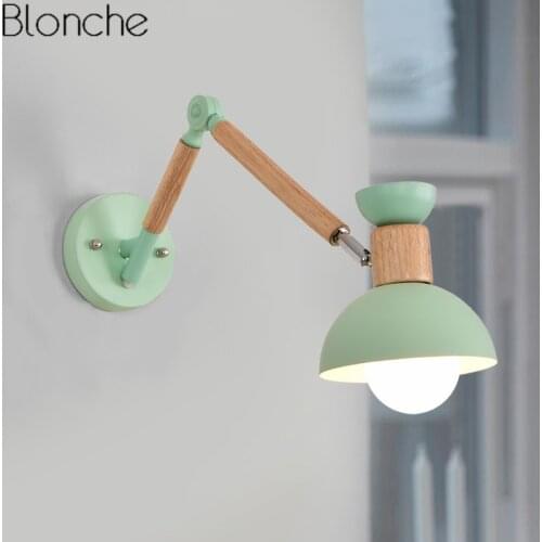 Modern Wood Wall Lamp Adjustable Nordic Led Wall Lights for Living Room Bedroom Bedside Lamp Mirror Light Sconce Home Decor E27