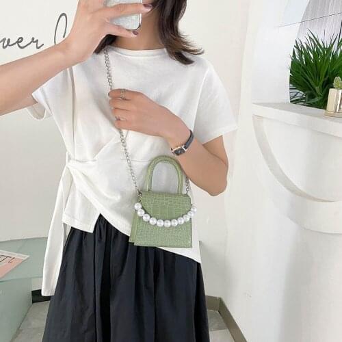 Exquisite Stone Pattern Soft PU Chain Womens leather Bag 2021 New Shoulder Handbags Pearl Totes Shopper little Crossbody Bags