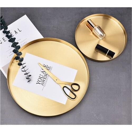 Light Luxury Gold Round Nordic Stainless Steel Straight Edge Cosmetic Storage Afternoon Tea Dessert Tray