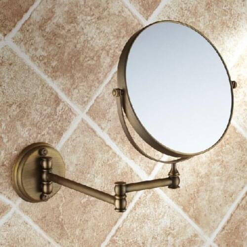 Bath Mirrors 3 x Magnifying Mirror of Bathroom Makeup Mirror Folding Shave 8" Dual Side Antique Brass Wall Round Mirrors 1548F