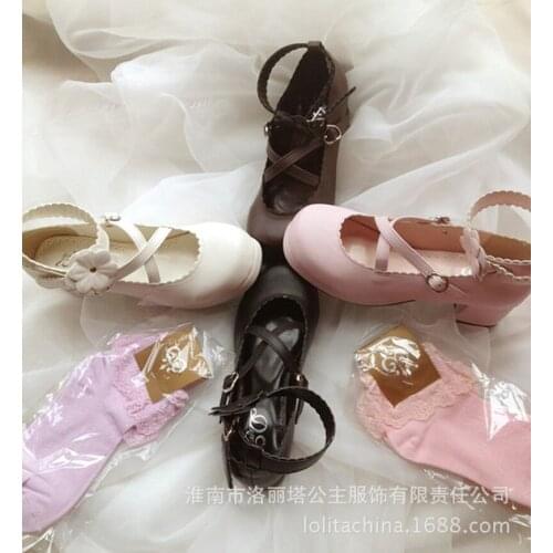 Sweet lolita shoes vintage round head thick bottom women fashion shoes cute cross bandage kawaii shoes loli cosplay kawaii girl