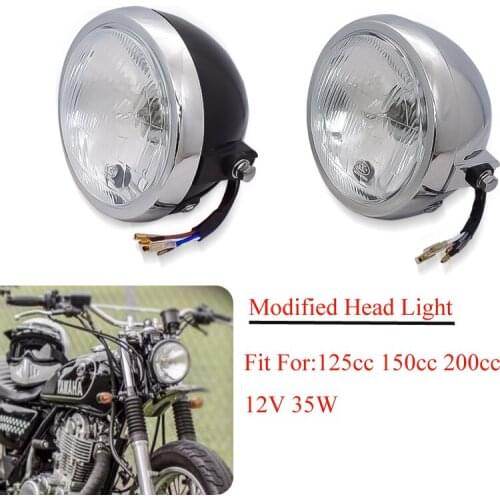 Universal Motorcycle Decoration Headlight Front Lamp Head Light for Yamaha Honda Suzuki Kawasaki 125cc-200cc 12V35W Black Silver