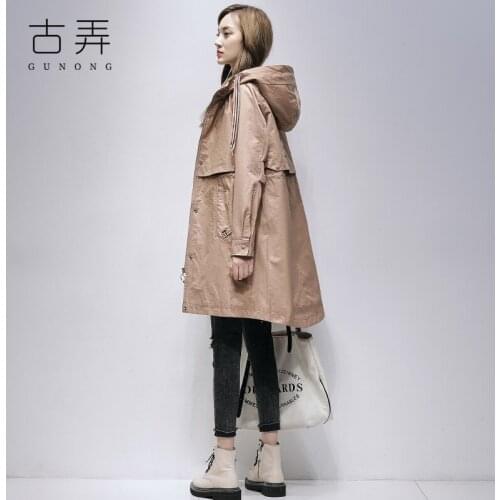 Windbreaker Womens Middle and Long Style Waist Closing 2021 Spring New Fashion Womens Wear Show Thin