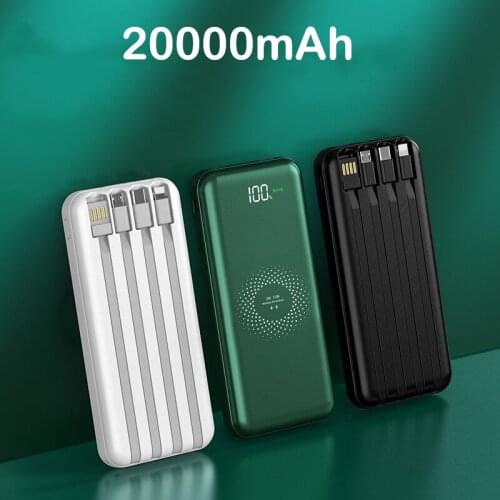 20000mAh Wireless Power Bank Built in Cable Portable Fast Charger Powerbank for iPhone 12 Pro 11 XR Samsung S21 Xiaomi Poverbank